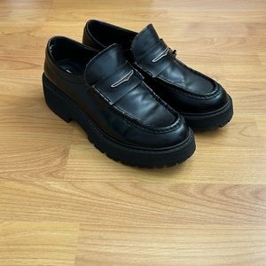 Steve Madden Lawrence Black Leather Chunky Platform Loafers Wmns 7.5